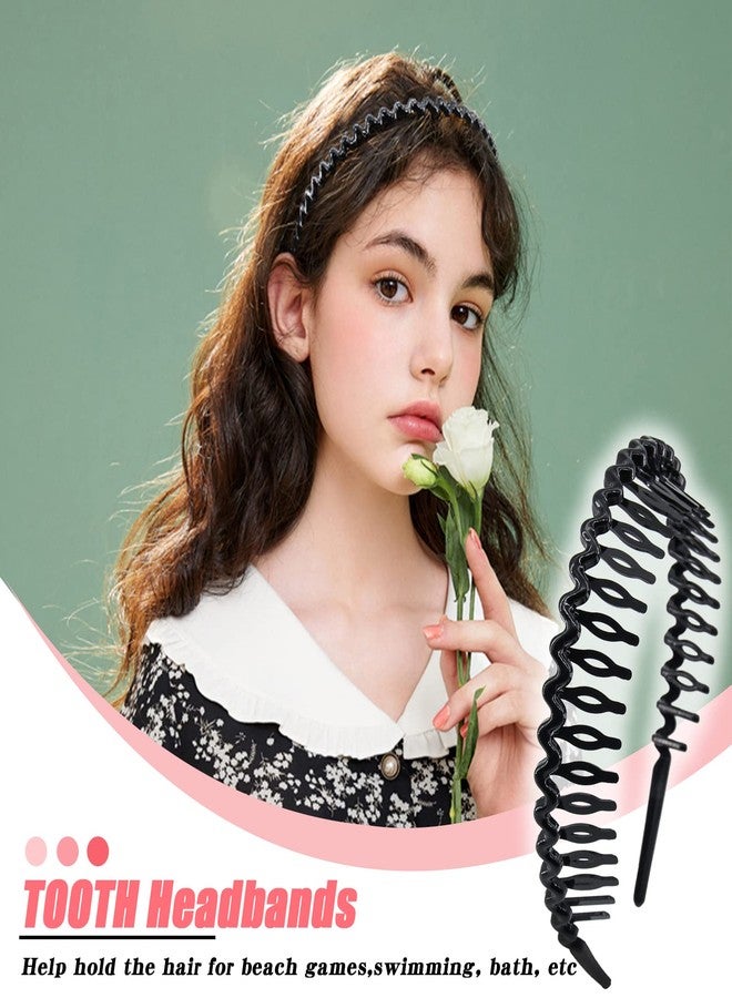 يشان أطواق شعر يشان بتصميم أسنان مشط للنساء والفتيات، أطواق شعر بتصميم أسنان القرش المتعرجة، أطواق شعر بلاستيكية مانعة للانزلاق باللونين الأسود والبني، حلقات شعر رفيعة، عبوة من 6 قطع - Image 4